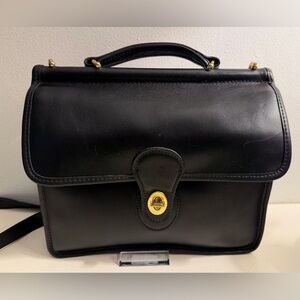 COACH WILLIS vintage black leather crossbody bag, brass, #9927